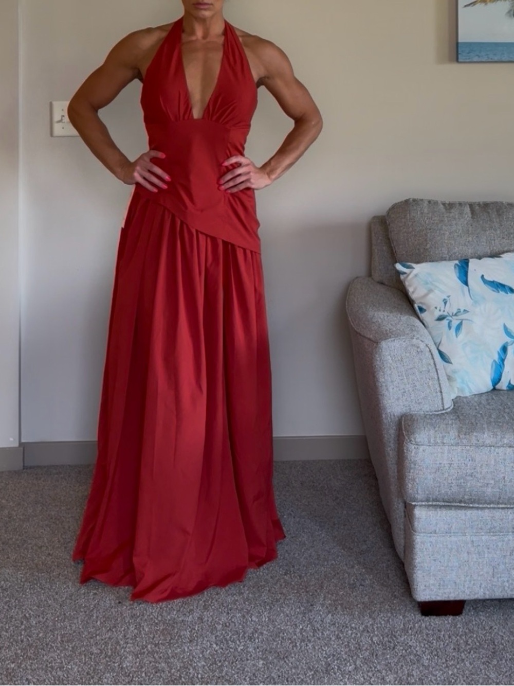 Elegant Red Halter Evening Gown